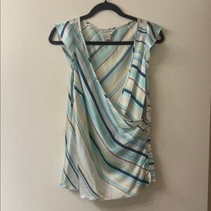 Banana Republic Striped Wrap Blouse in Teal, Blue, Cream